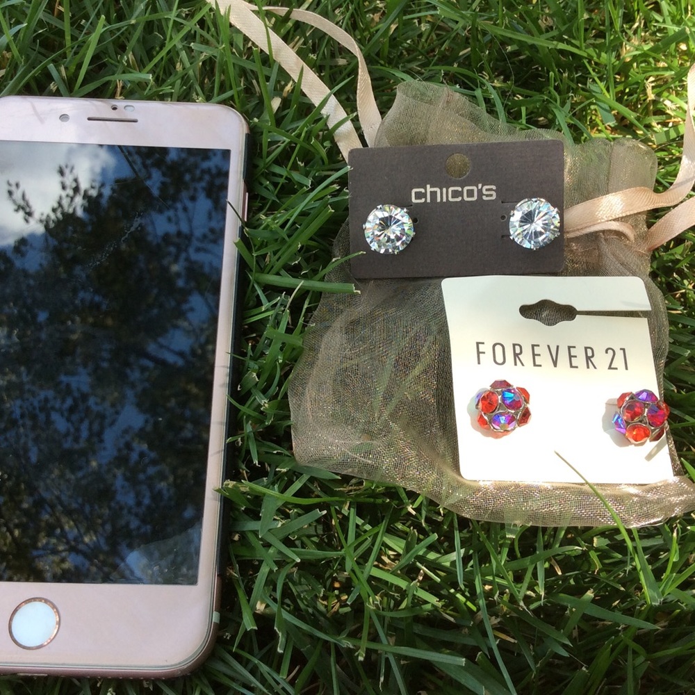Chicos & Forever 21 big rhinestone studs NWT 2 pr!